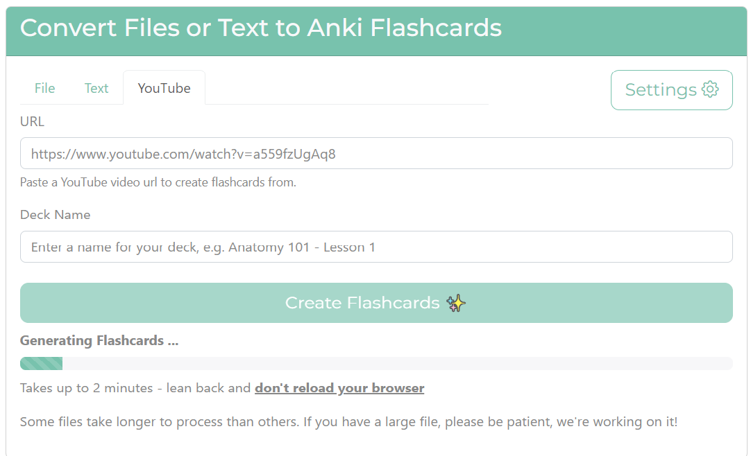 click create flashcards